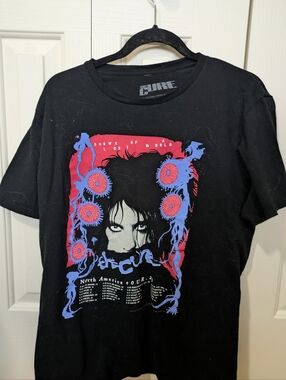 The Cure Black Graphic Band Tee with Pink & Blue Art